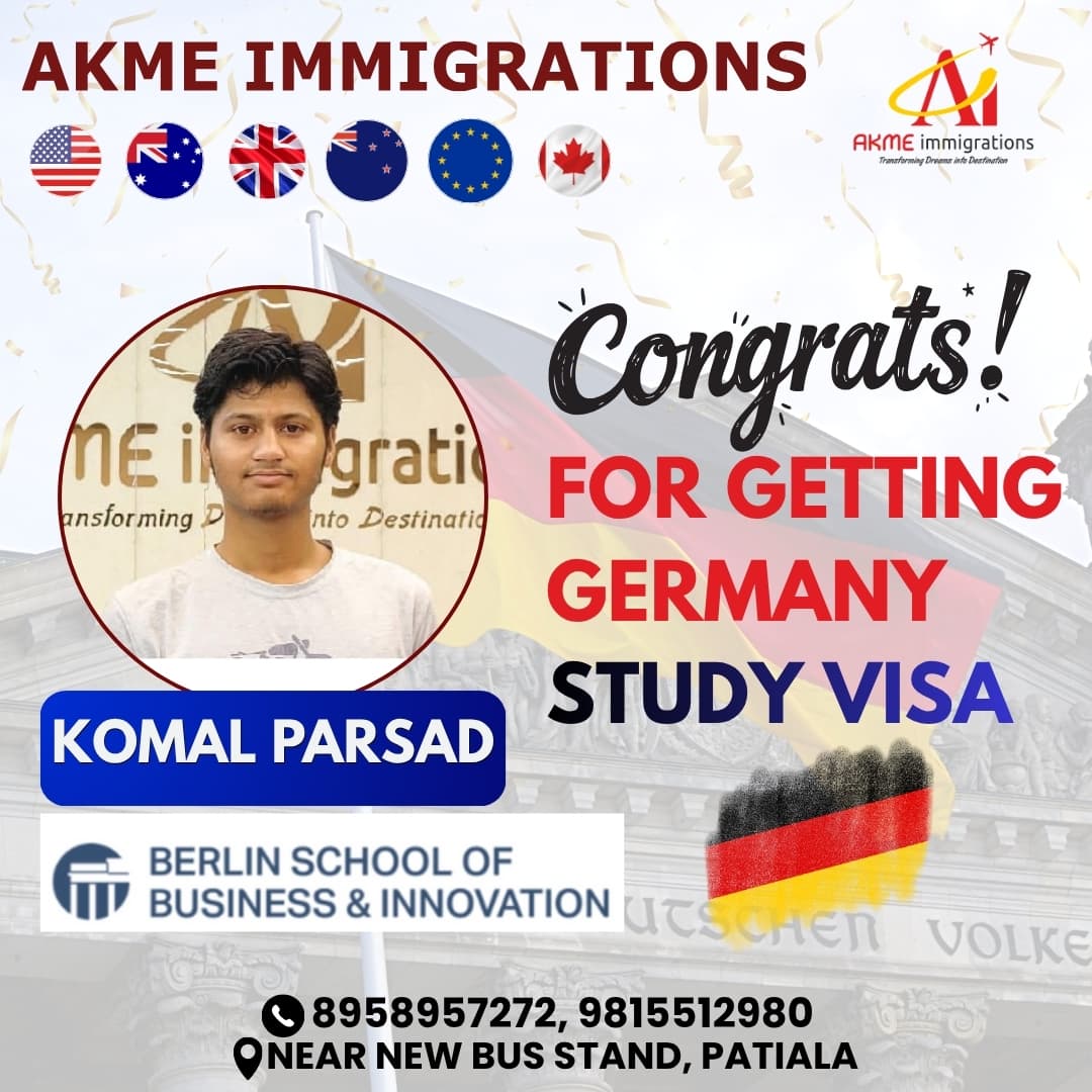 Komal Parsad - Germany Study Visa by AKME Immigrations Patiala
